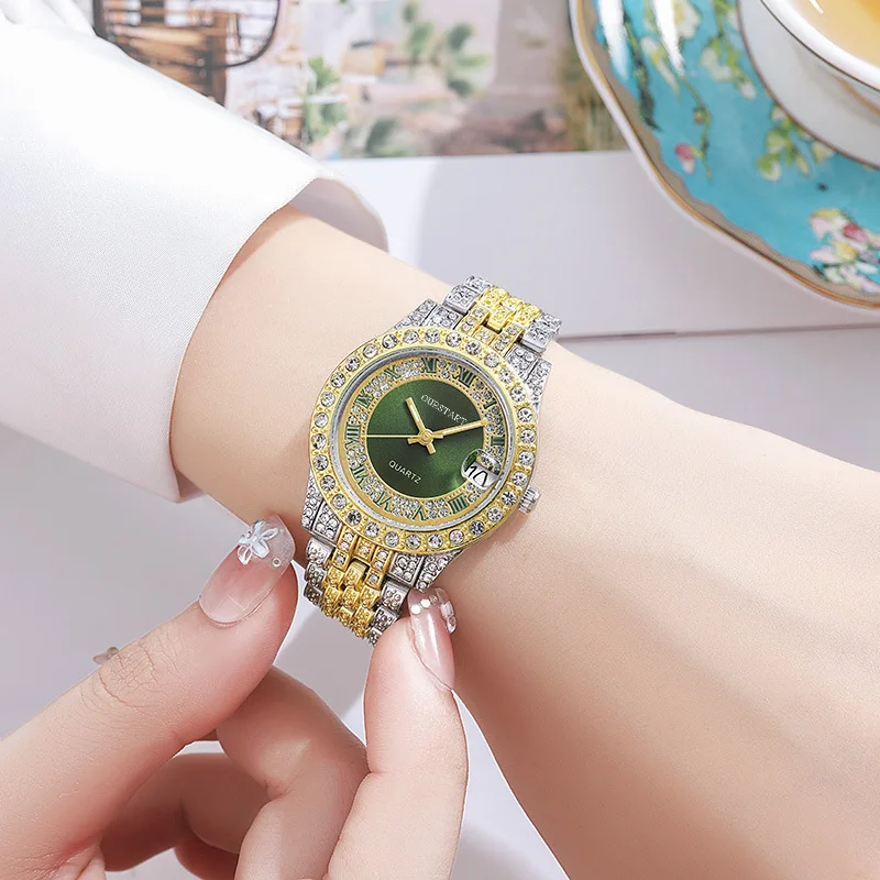 Quartz Wristwatch For Women Starry Sky Diamond Studded Calendar Ladies Quartz Watch Steel Band Elegant Casual Female Watches