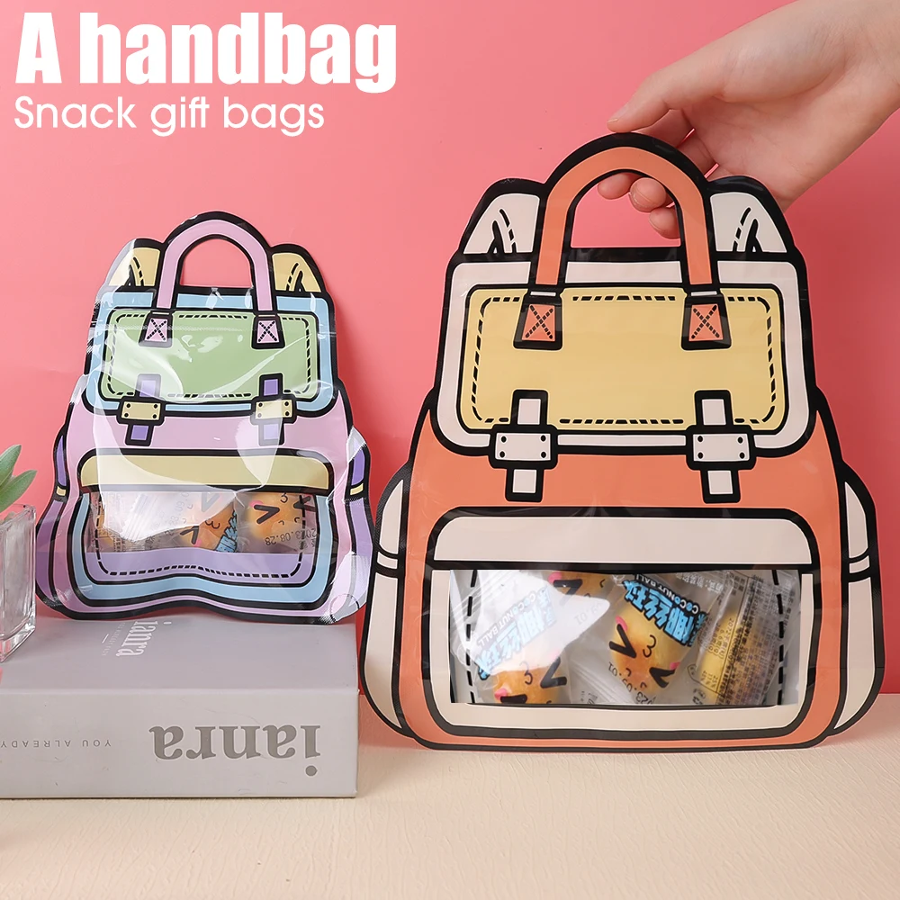 Creative Snack Bag Schoolbag Shape Self-lock Cookie Candy Zipper Handbag Gift Packaging Bag Kids Birthday Wedding Party Gifts