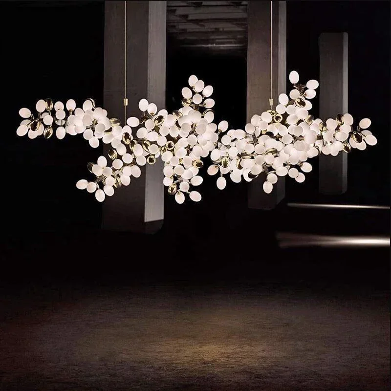 

Postmodern Luxury White glass Chandelier Living Room Decoration LED Lighting Long grape string Hanging Light