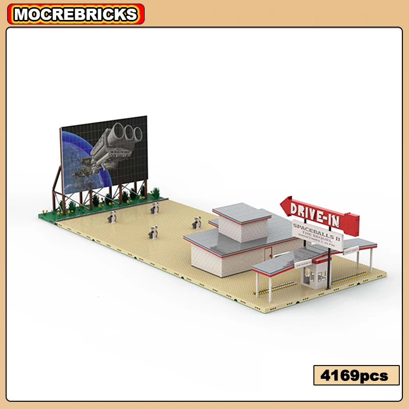 Car Cinema Drive In MOC Building Block City Street View Architecture Modular Building Display Model Brick Toys Children's Gifts