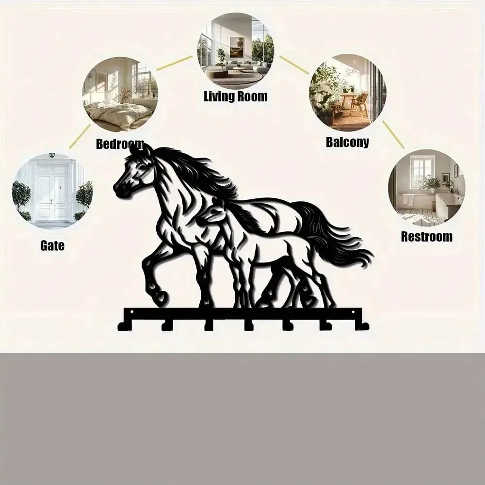 VaultKey Metal Horse Wall Decor 7-Hook Rustproof Entryway Organizer