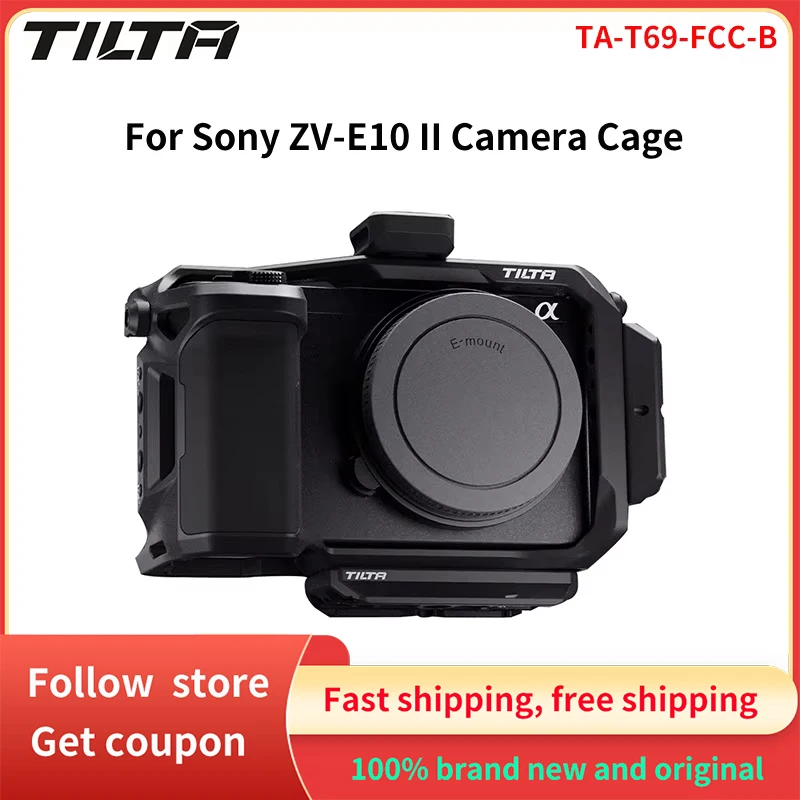 TILTA TA-T69-FCC-B Camera Cage Metal Protective Cage with 1/4''-20 Screw Hole NaTo Rail for Sony ZV-E10 II