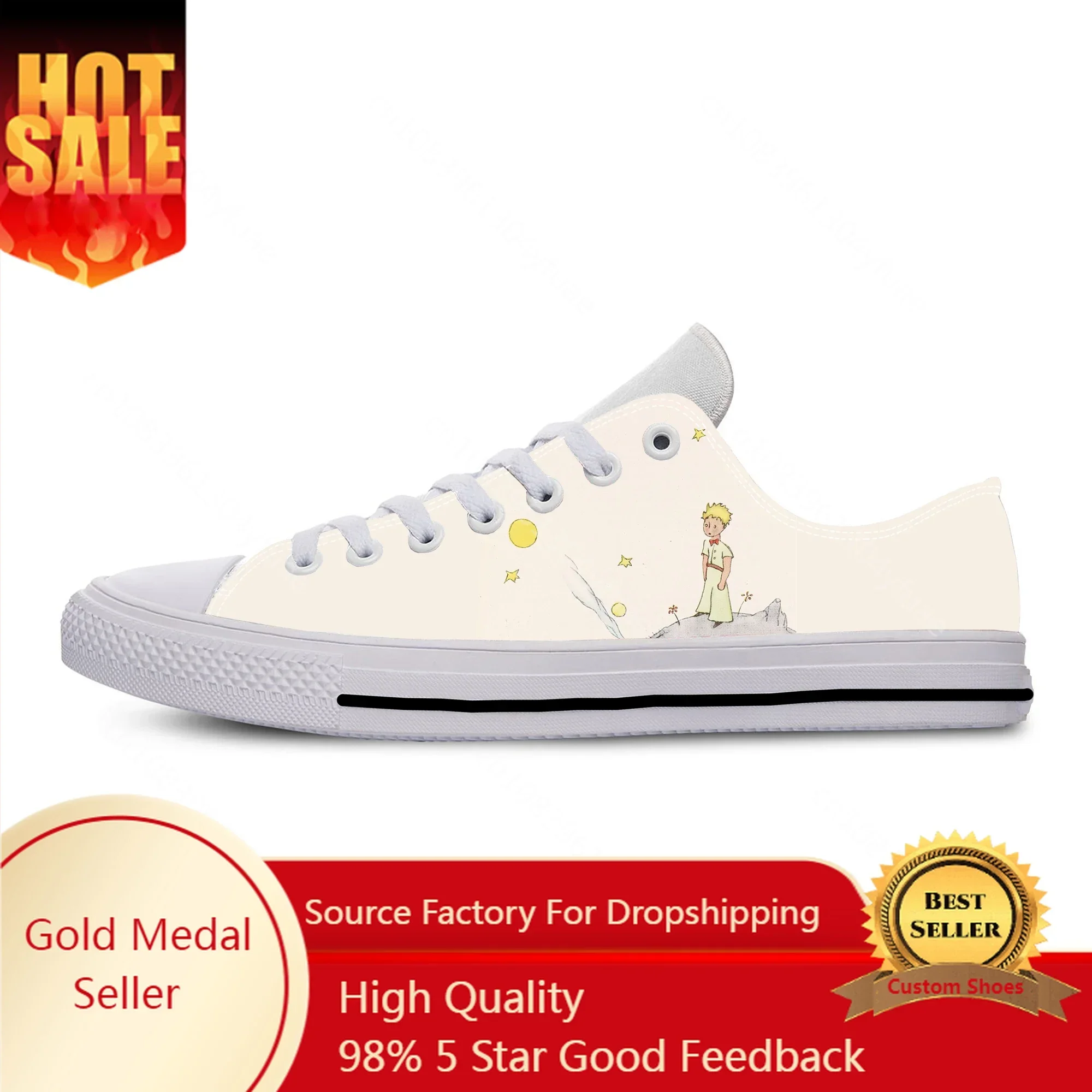 Anime Cartoon Manga Comic Little Prince Cool Funny Casual Cloth Shoes Low Top Lightweight Breathable 3D Print Men Women Sneakers