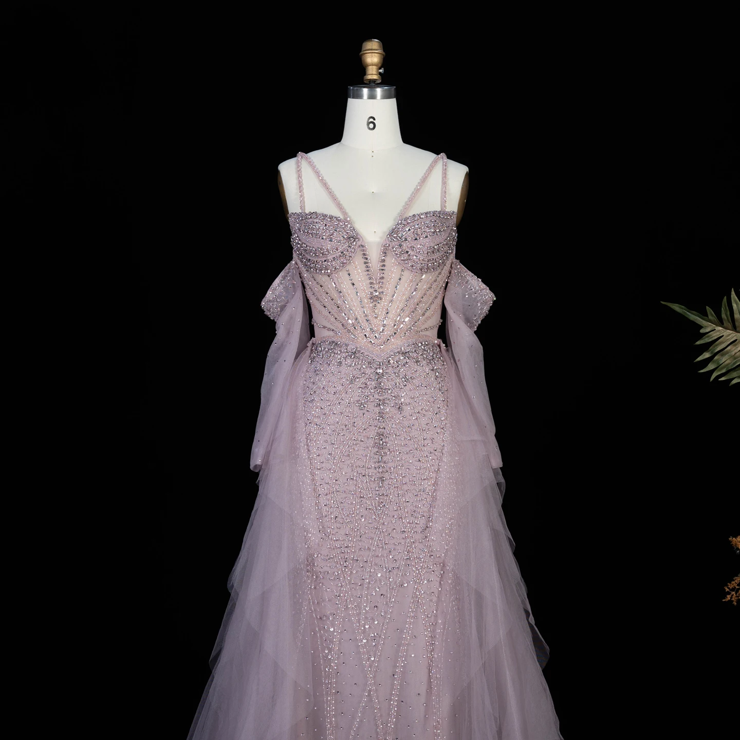 Sharon Said Dubai Grünes Abendkleid mit Spaghettiträgern, Perlen und Rüschenärmeln, formelles Ballkleid für Damen, SS123, maßgeschneidert – Detail 19