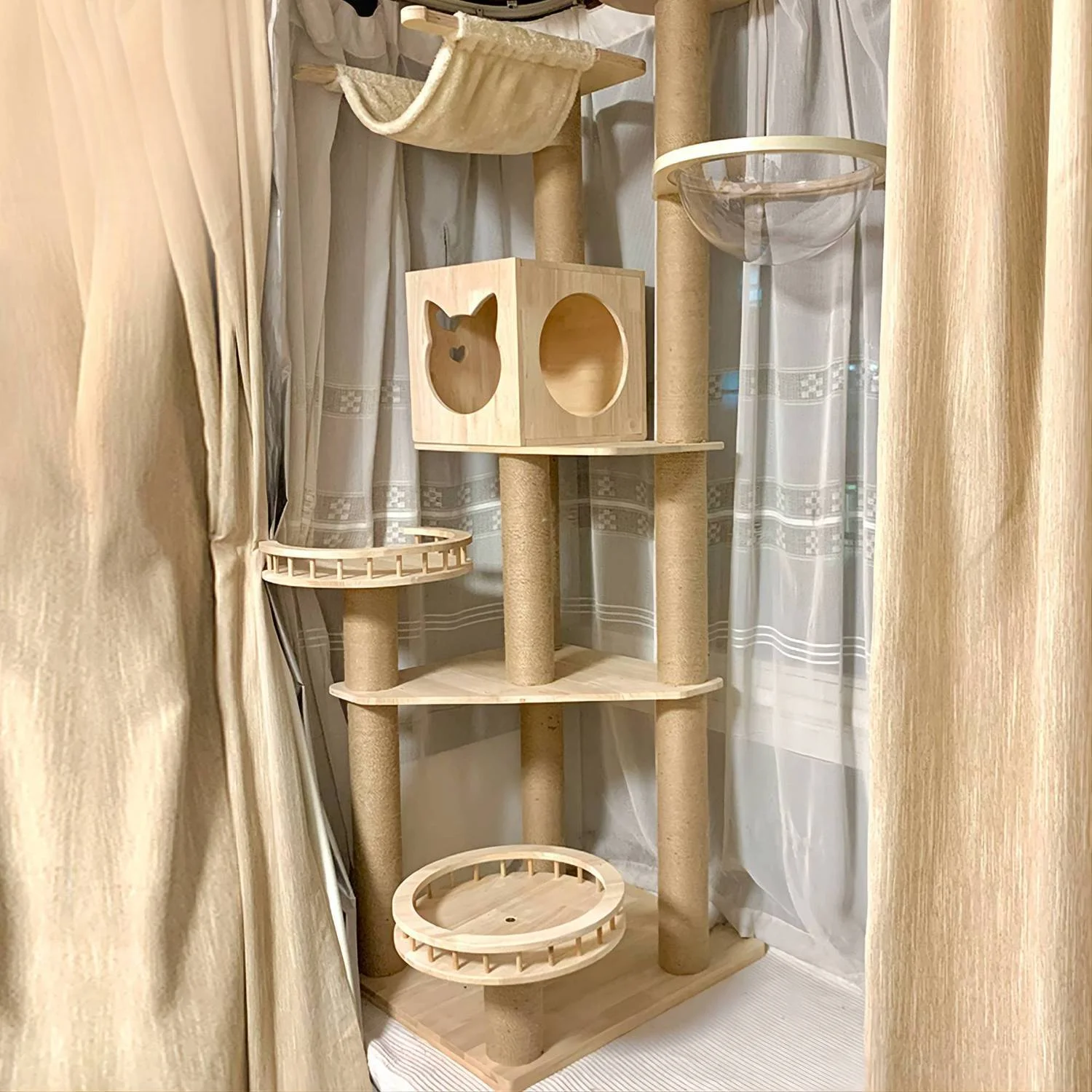 Solid wood platform scratching post Large luxury cat climbing frame Multi-Story Cat Tree House Multi-pet resting nest