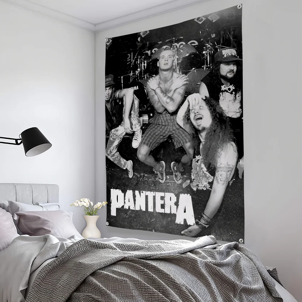 P-Panteras 헤비 록 밴드 플래그 침실 거실 바 정원 야외 마이크로 화이버 축제 장식 배경 아트 배너