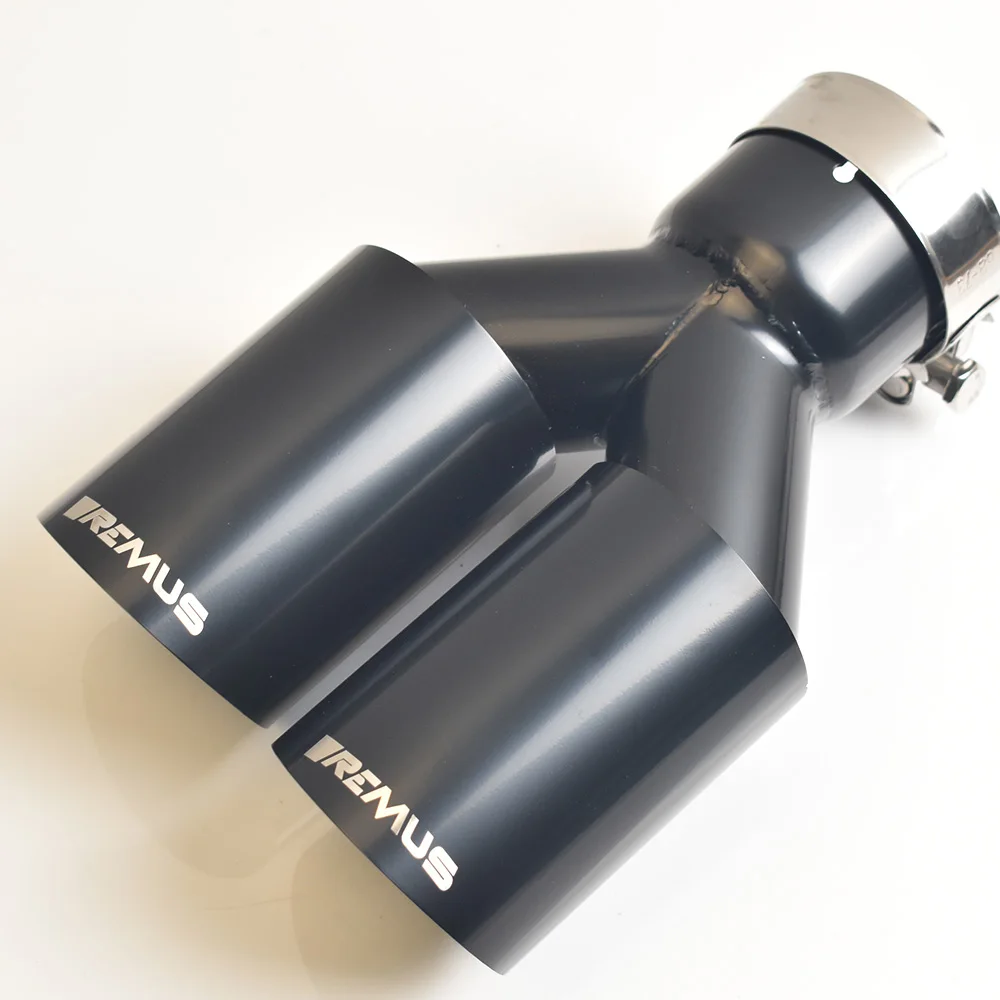 

Dual Car Modification Glossy Black Stainless Steel Exhaust Pipe Double Muffler Tip Equal Length For Middle Part With VREMUS
