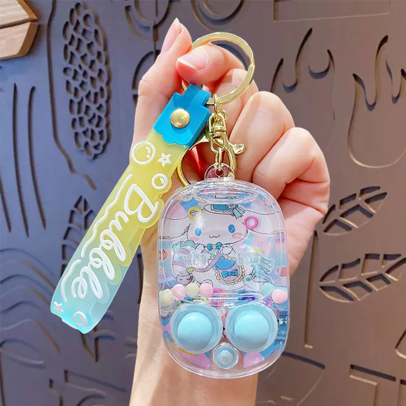 Sanrio HelloKitty Kuromi Cinnamoroll Cute Cartoon Oil Floating Quicksand Bottle Acrylic Keychain Pendant Doll Pendant Gift Anime
