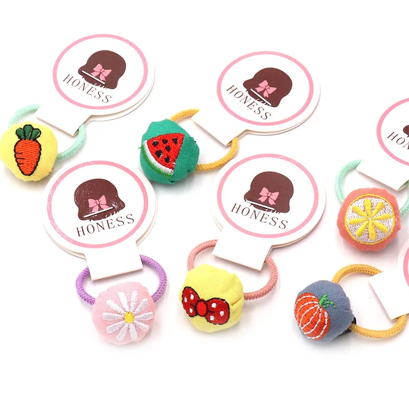 9 Pieces Elastic Rubber Cute Toddler Hair Ties Embroidered Flower and Fruit Hair Accessories for Girls Headdress Girl Hair Ring