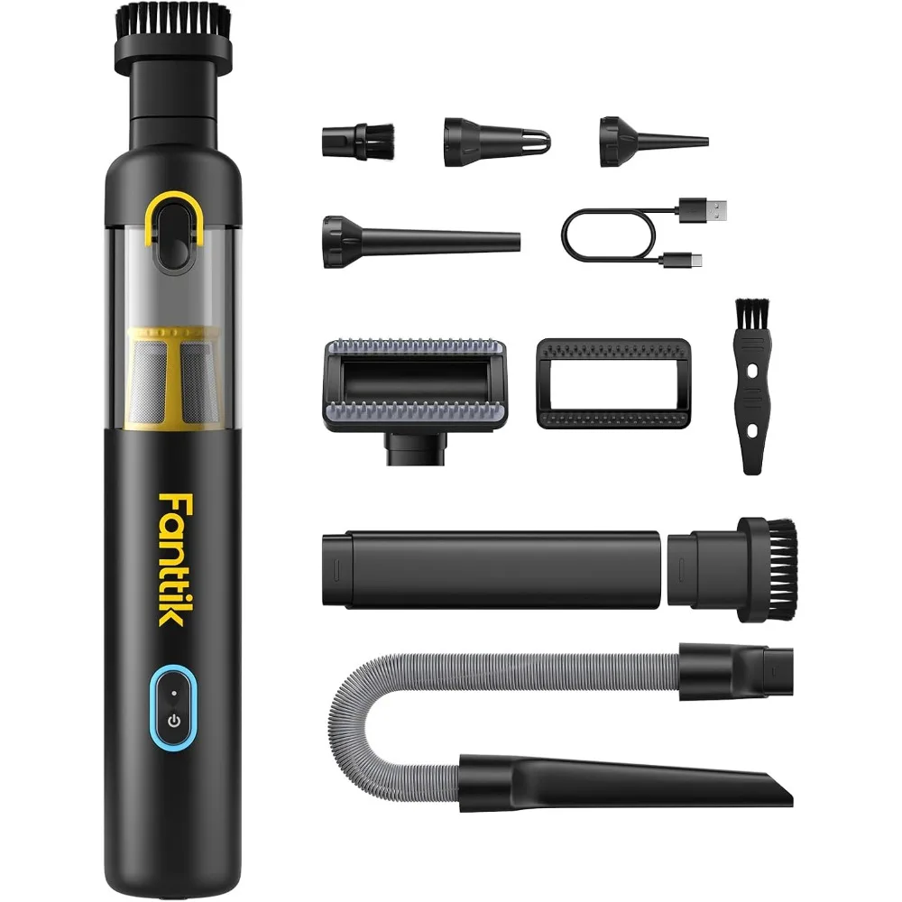 Aspirateur de voiture mince V8 Apex, mini aspirateur sans fil portable 4 en 1 avec puissance d'aspiration de 19 000 pa, charge de type C, 2 modes d'aspiration