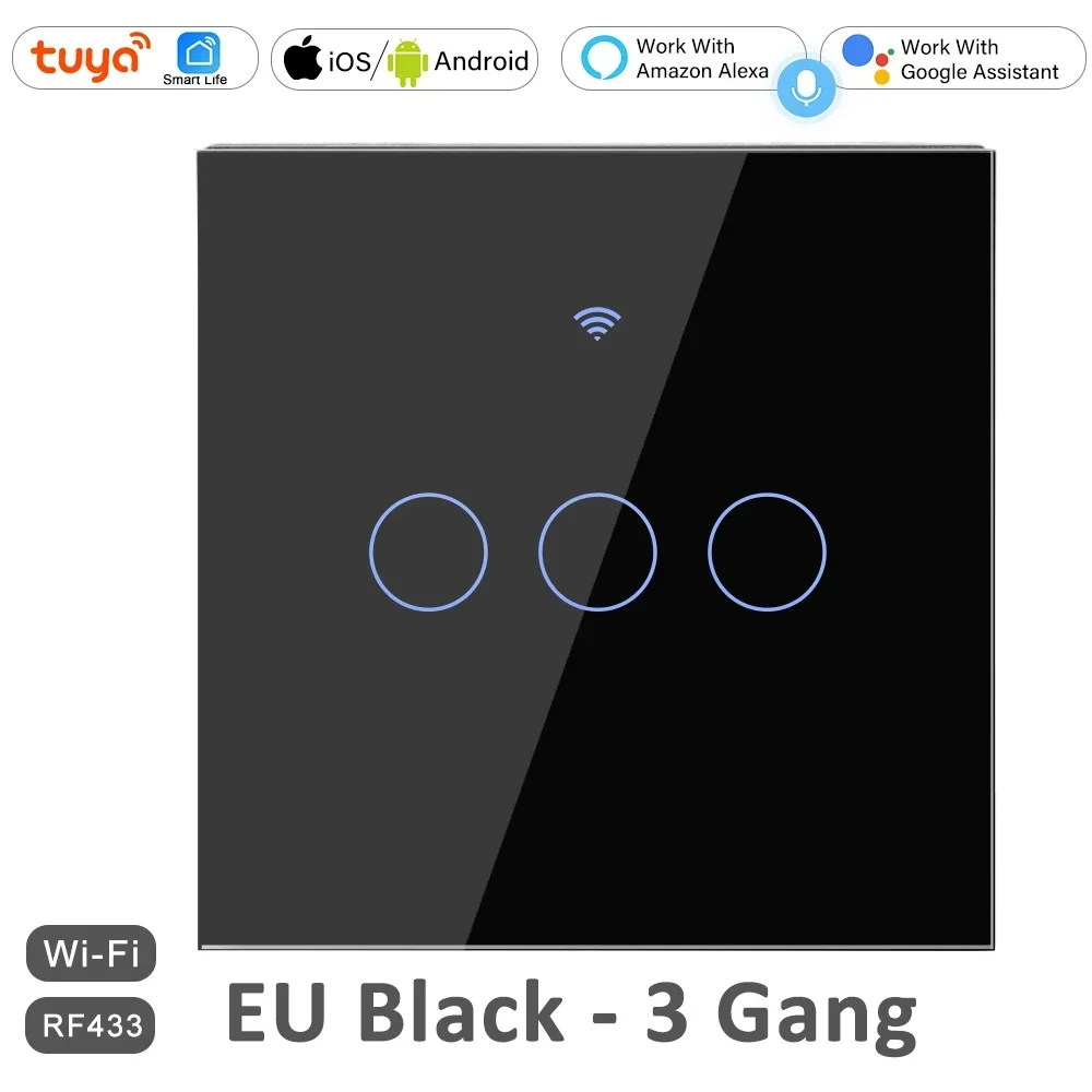 EU Tuya Smart WiFi 2 Weg Touch Wand Schalter Licht UK Alexa Kompatibel RF RF433 Smartlife 110V 220V AC APP Drahtlose Fernbedienung