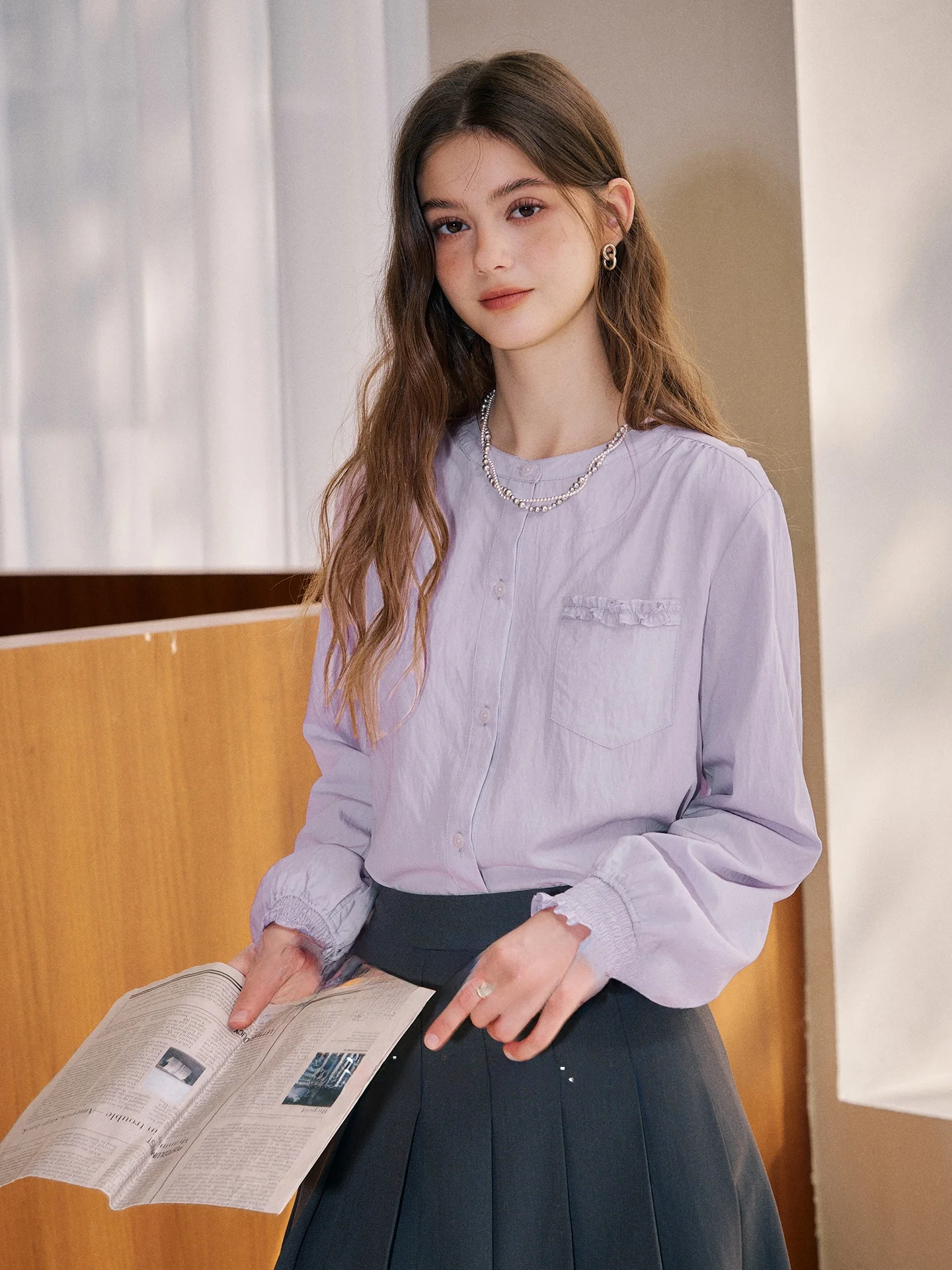 

KUHNMARVIN Women's Long Sleeve Shirt Spring 2026 Pink Purple Yellow Skin Tone Whitening Intelligent Sensation New Style Korea...