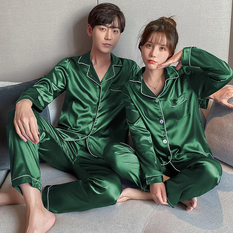 Couple Pajama Sets For Mens Pyjama Loungewear Long Sleeve Sleep Plus Size Pj Trousers Satin Pajamas Sleepwear Lover Silk Pijamas