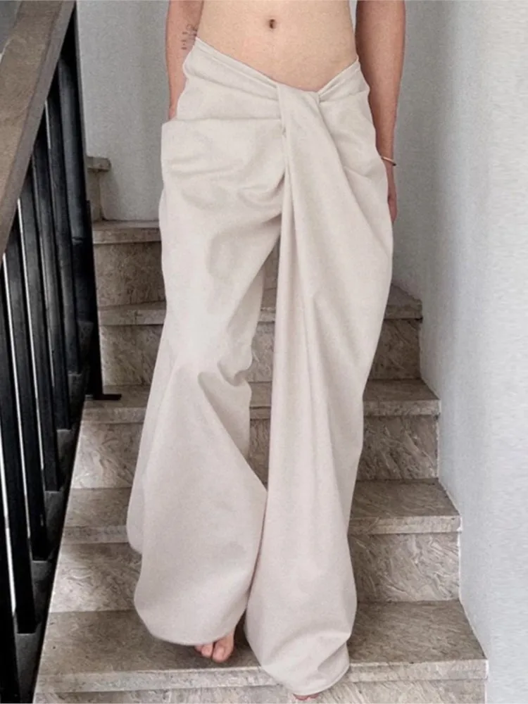 Women's Temperament Draped Loose Casual Pants Spring And Summer Fashion Irregular Cross Waist Slim Versatile Wide-leg Pants