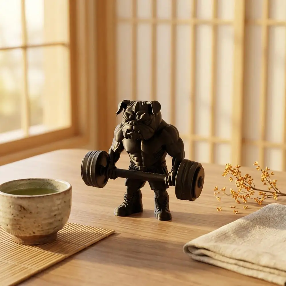 Bulldog Office Ornament 3d Printed Dog Figurine 3d Printed Fitness Bulldog Figurine Barbell Dog Statue Black Bulldog for Home