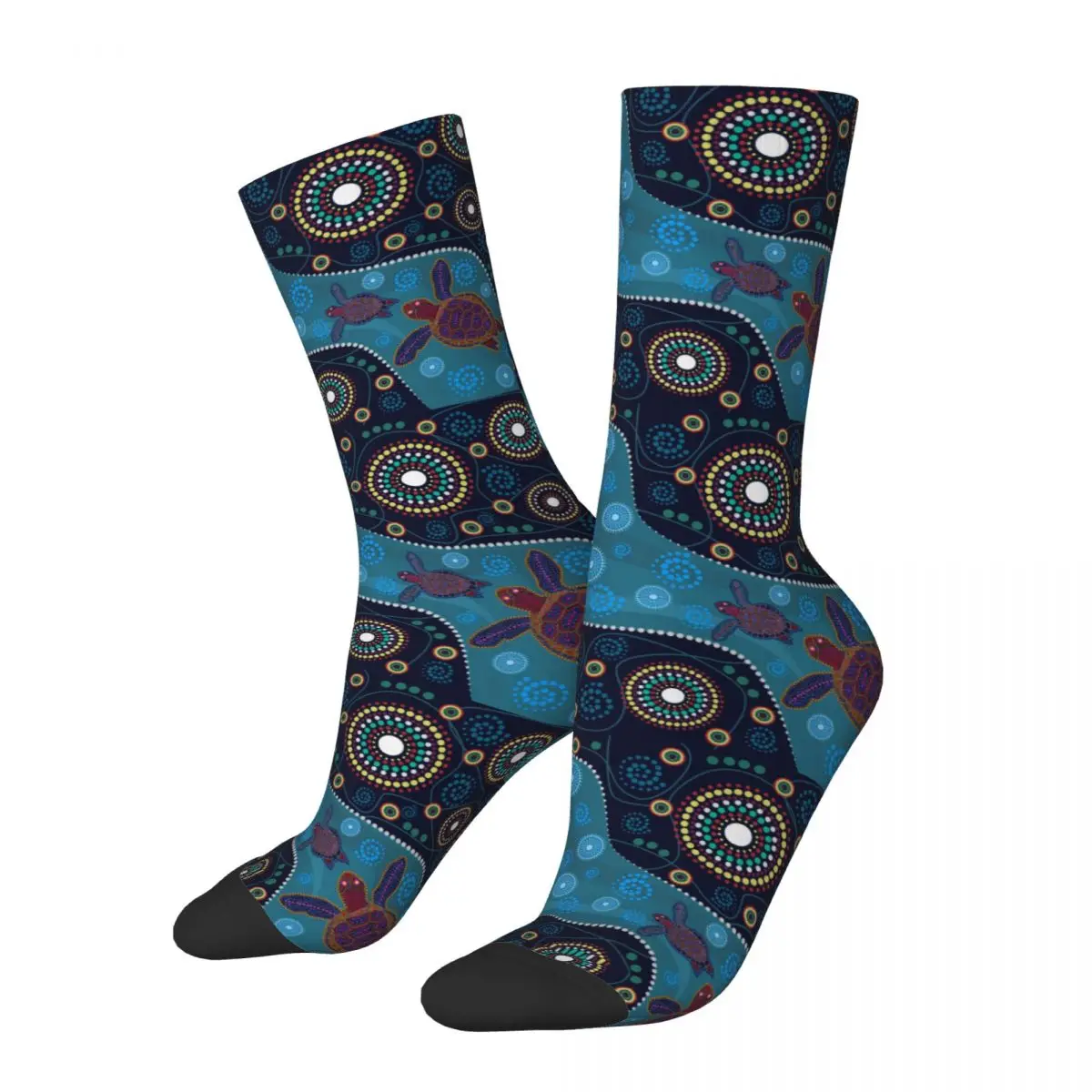 Funny Crazy Sock for Men River And Tortoise Hip Hop Harajuku Australian Art Happy Pattern Printed Boys Crew Sock Casual Gift