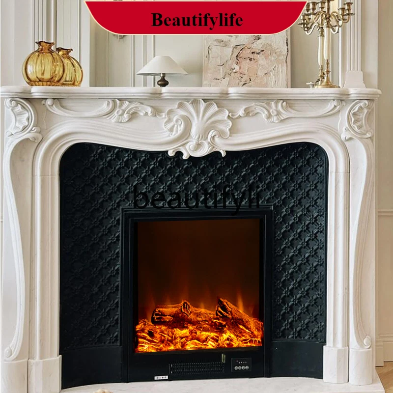 

J132 French Fireplace Marble Natural Large Flower White Stone Fireplace Entrance Living Room Fireplace Cabinet