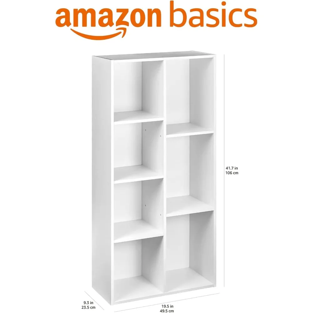 رف كتب منظم 7 مكعبات للمنزل والمكتب، حل تخزين، 9.25 عميق × 19.49 عرض × 41.73 ارتفاع، أبيض