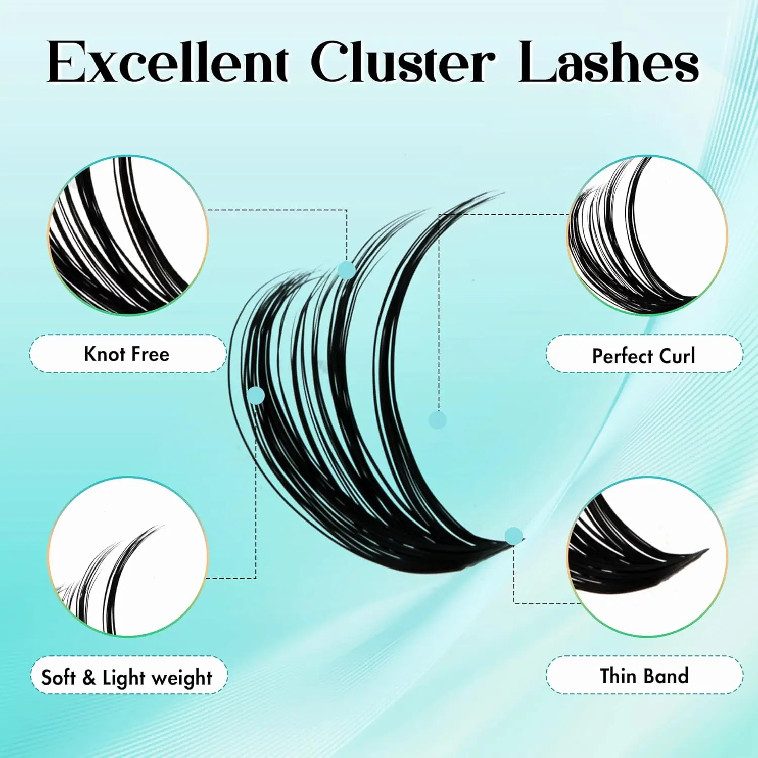 Eyelash Extension Kit with Thick Curl Fluffy Clusters, Lash Bond, Seal & Tweezers (80P-10-18mm)