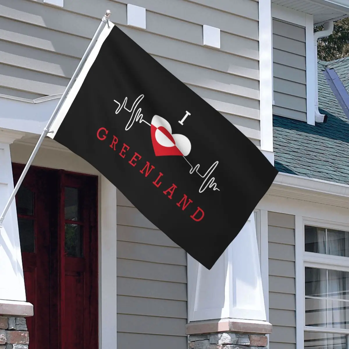 Heartbeat Greenlander Flag Heart I Love Greenland Flags Durable Outdoor Banner All Weather Hanging Decoration 90x150cm
