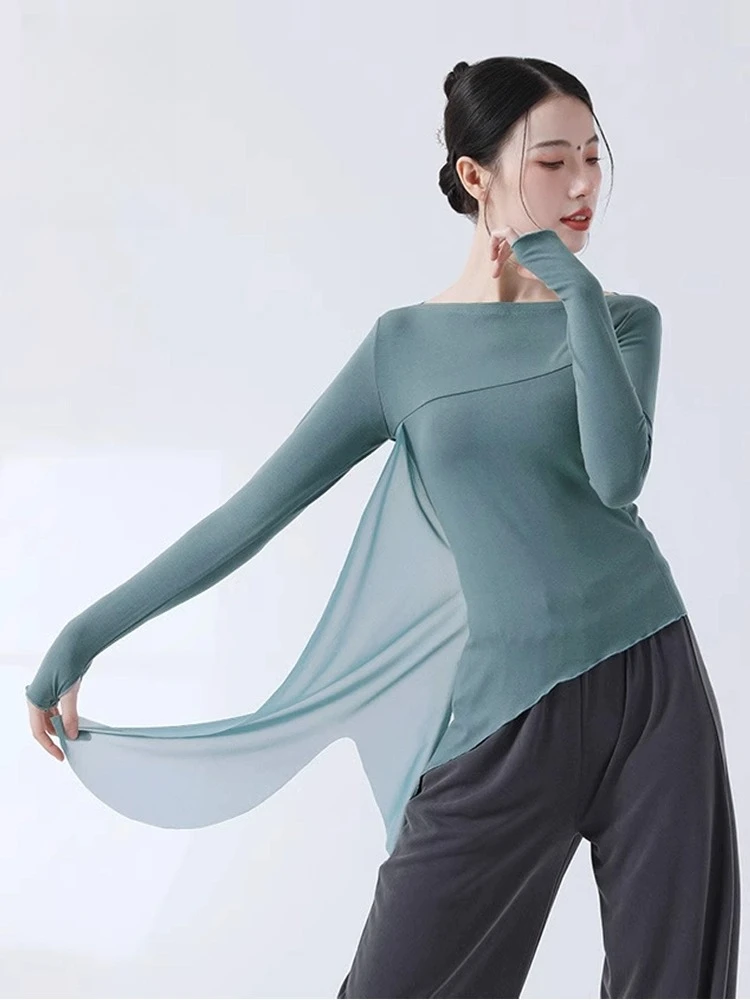 

UK Latin Dance Wear-Contemporary Practice Top with Thumbhole Sleeves&Airy Knit Slim Fit for Women Autumn Classical dance costume