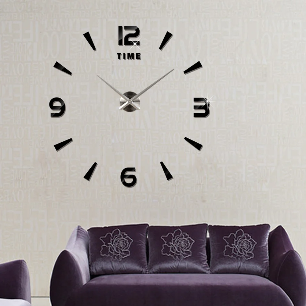 

Large Mirror Wall Clock Modern 3D Acrylic Waterproof Eva Diy Clock For Living Room Bedroom Office Home Decor Black