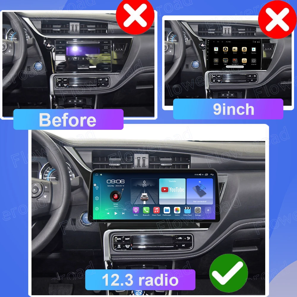 Android 13 256G for Toyota Corolla 11 Auris E180 2017 - 2019 Multimedia Video Player Car Radio GPS Navigation Map Carplay auto