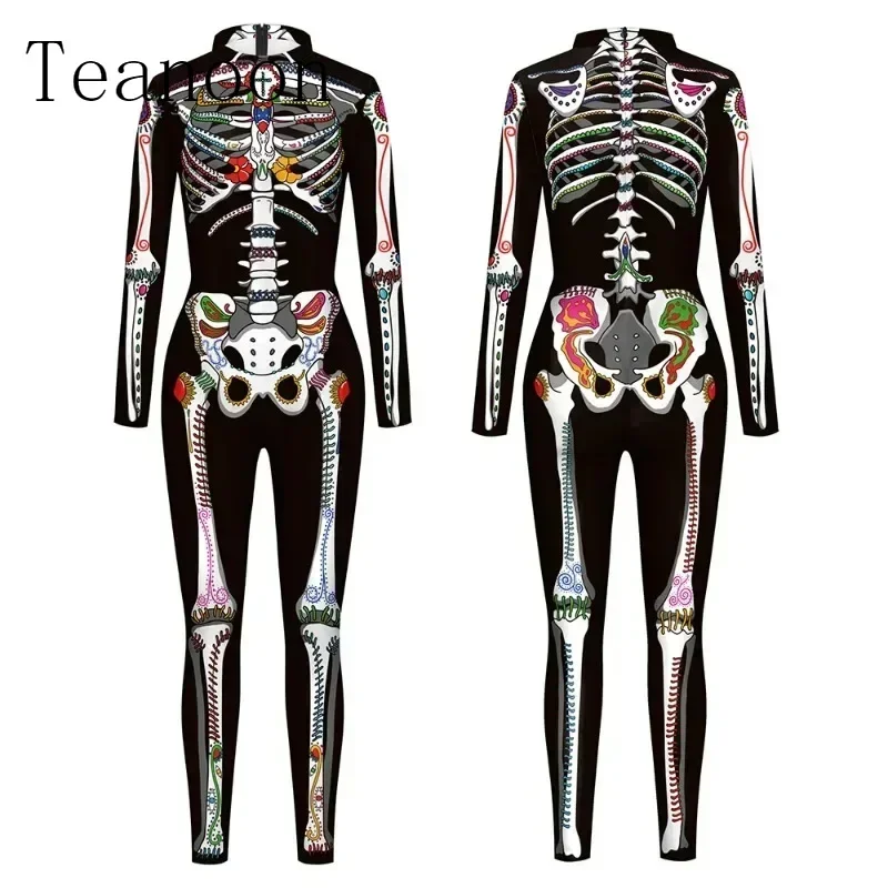 

Комбинезон со скелетом на Хэллоуин, женский костюм для косплея на Хэллоуин, призрак, боди, карнавальная вечеринка, зентай, наряд унисекс для взрослых