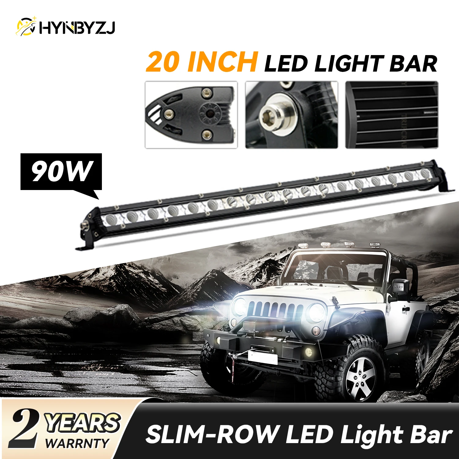 

HYNBYZJ Slim LED Light Bar Single Row 20 Inch LED Work Light Bar 90W For SUV 4X4 OffRoad 12V 24V Fog Spotlights Driving Lamp