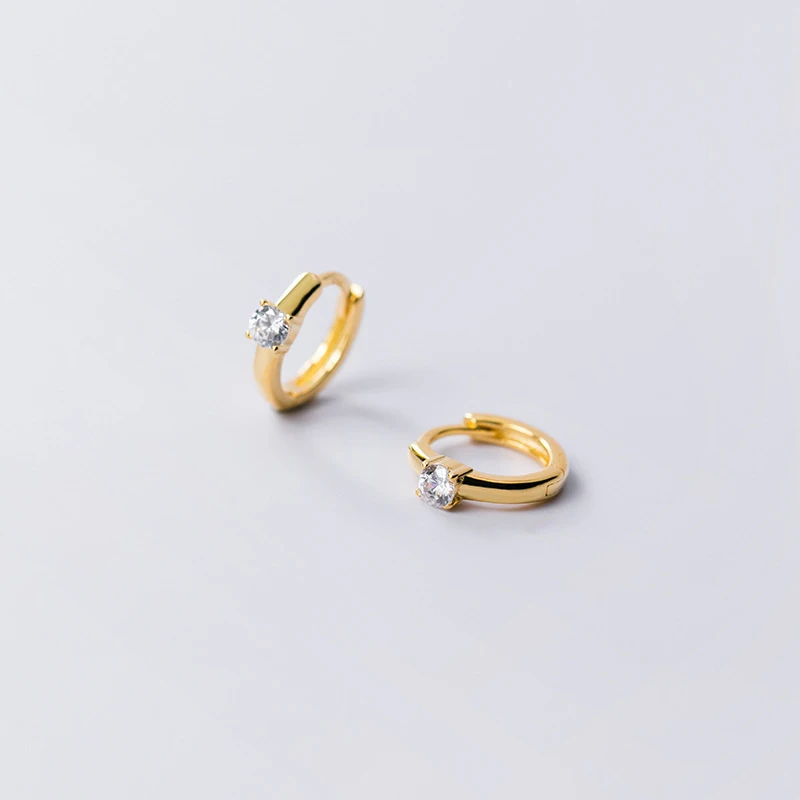 Modian Crystal Round Classic Hoop Earrings Trendy Simple 925 Sterling Silver Jewelry For Women Korean Tiny Silver Earring Gift