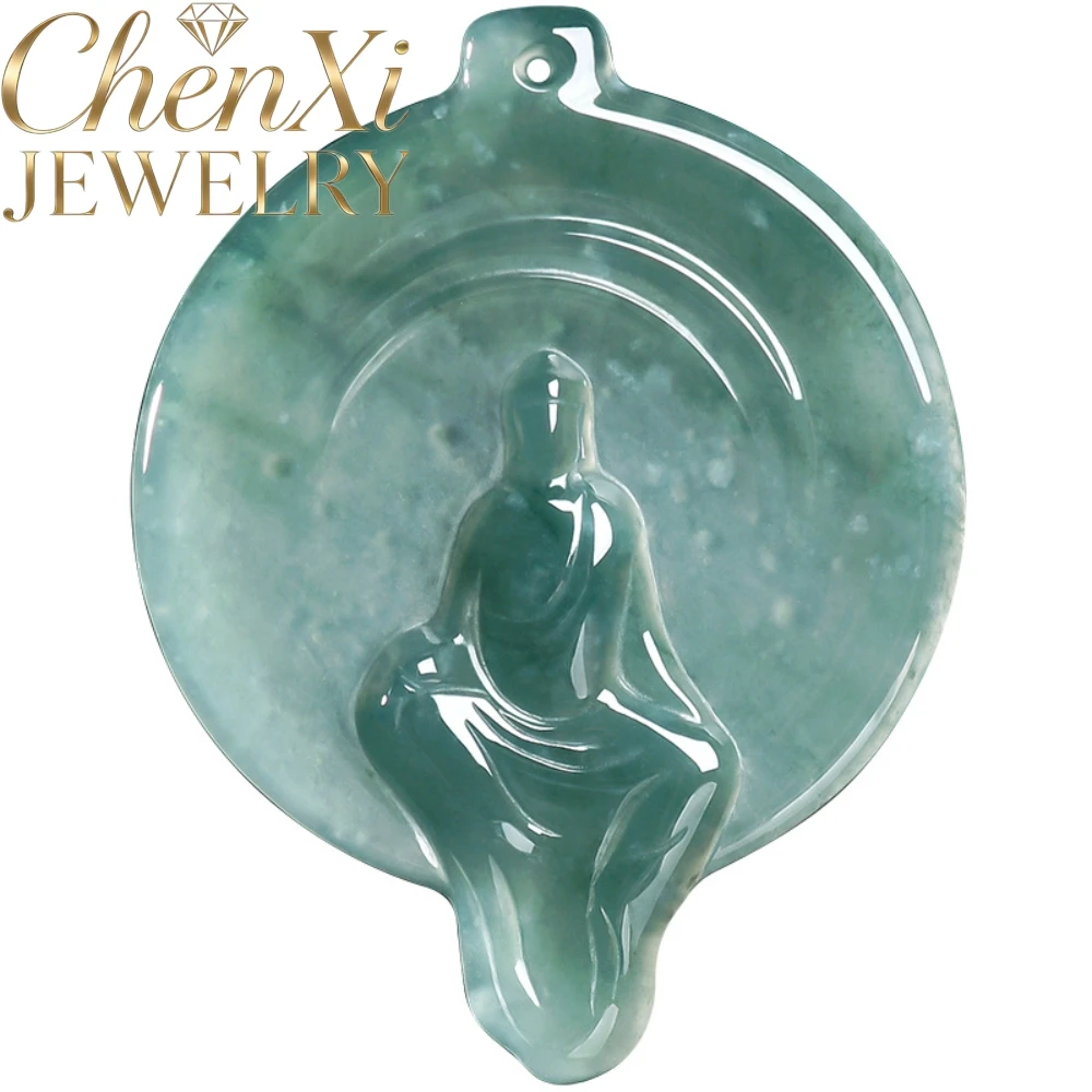 Genuine Natural Grade A Icy Blue Water Jadeite Pendant Faceless Buddha Meditation Carving Peace Necklace Unisex Jewelry Gift
