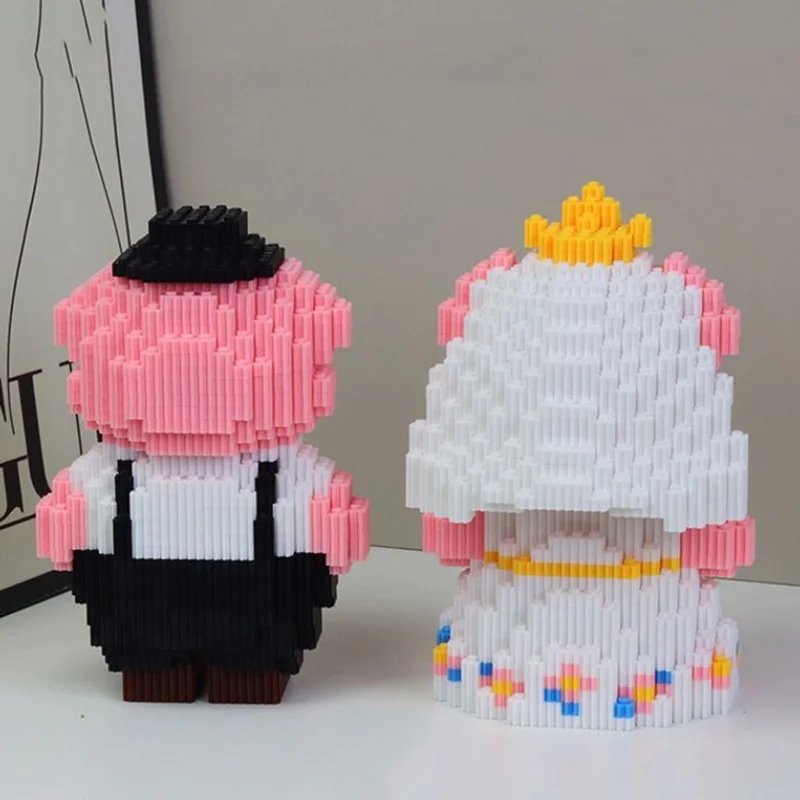 Paar Roze Varken Trouwjurk Bouwstenen Speelgoed DIY Gift Kleine Deeltje Puzzel Bouwstenen 6-12 Jaar oude Kinderspeelgoed