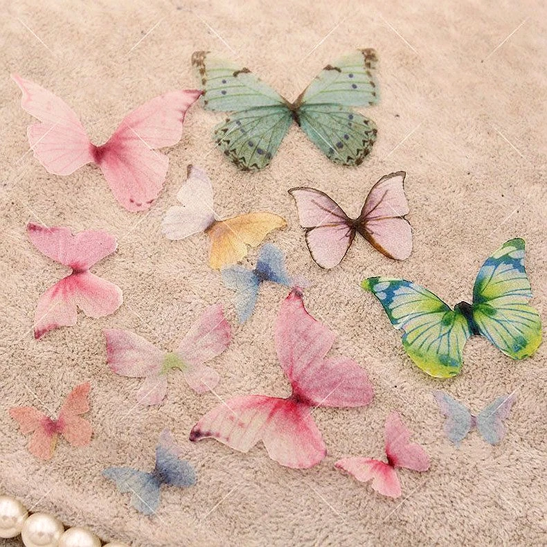 100 szt. Kolorowa niebieska różowa Organza eteryczny motyl do DIY bransoletka wykonana ręcznie kolczyk biżuteria do dekoracji akcesoria do odzieży