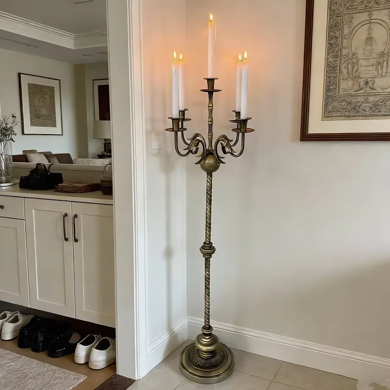 Vintage Antique Twisted Iron Floor Candelabra Tall Textured Candle Holder for Wedding Centerpiece Event Decorative Candle Holder