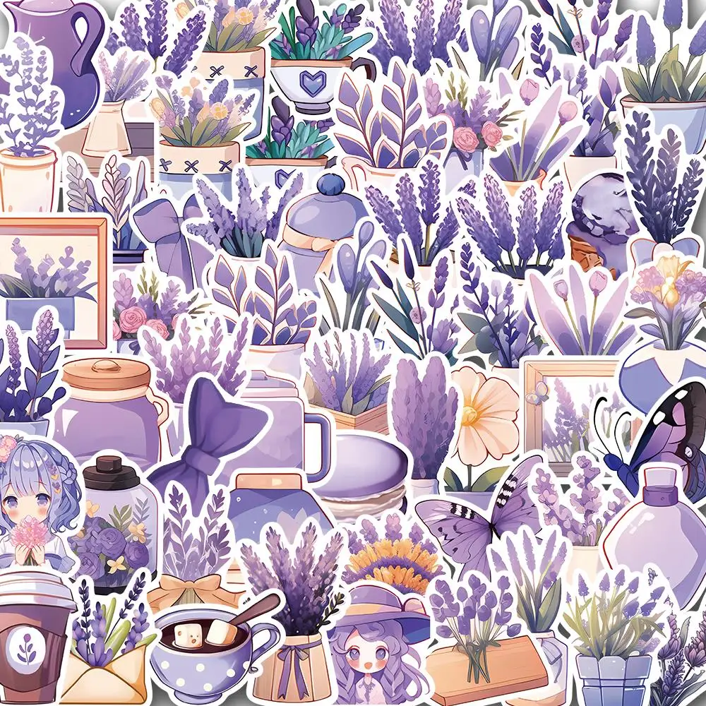 

10/50PCS Kawaii Cartoon Lavender Flower Aesthetic Stickers Decals Laptop Scrapbook Phone Diary Decoration Sticker Kids Toy