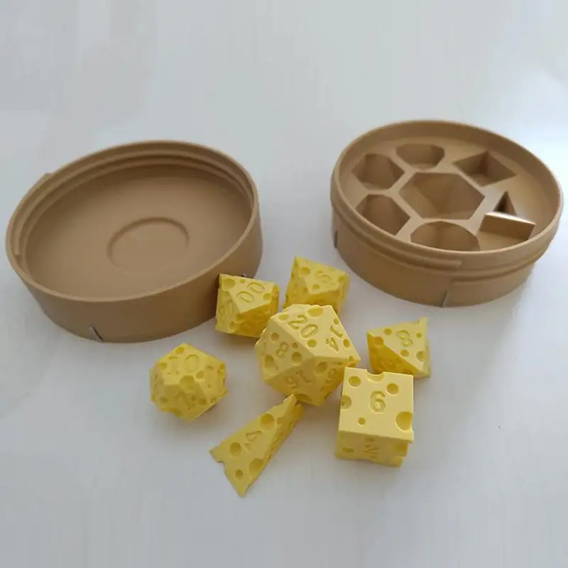 3D-Gedrucktes Käse-Polyeder-Würfelset mit Aufbewahrungsbox Neuartiges DND RPG Brettspiel D20 D12 D10 D8 D6 D4 Party-Zubehör – Detail 17