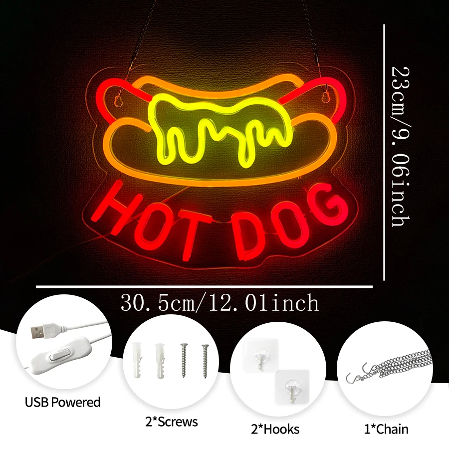 Hot Dog LED Neon Sign USB Mult - Photography Lighting For Food recension och pris