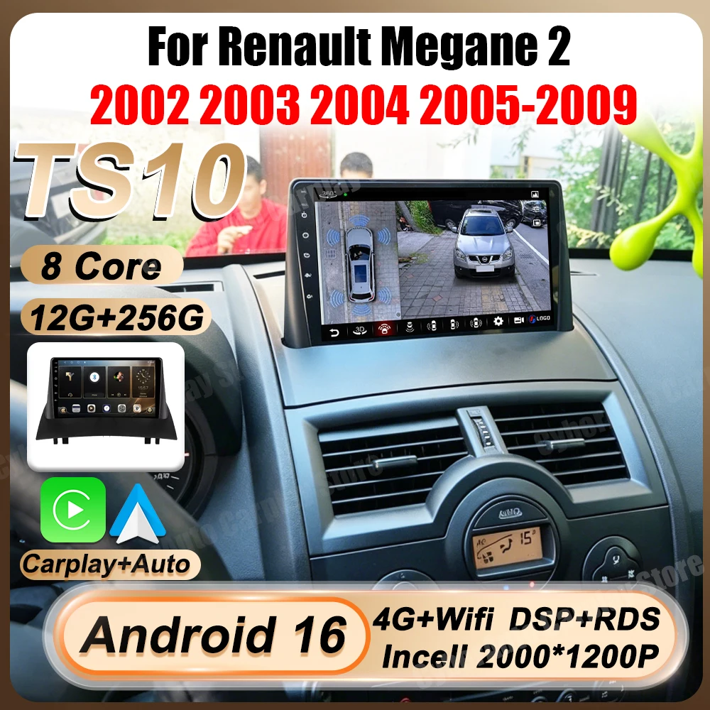 Carplay Android Auto 2 Din para Renault Megane 2 2002-2009 Radio de coche unidad principal estéreo reproductor de vídeo Multimedia Android 15 GPS Wifi 1