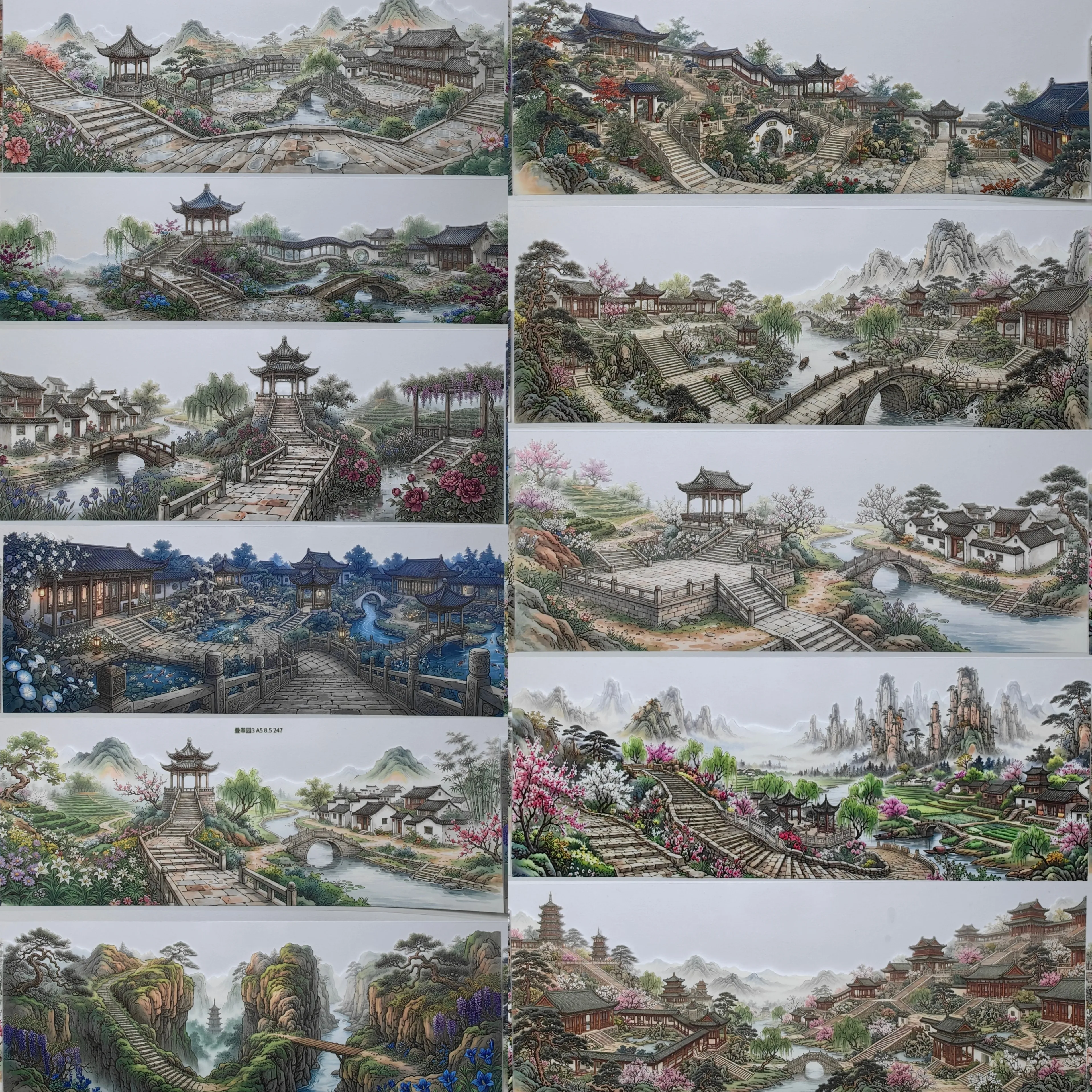 Diecui Garden 3 Ancient Style Building Small Bridge Flowing Water Jiangnan Building Night Washi Tape Sticker