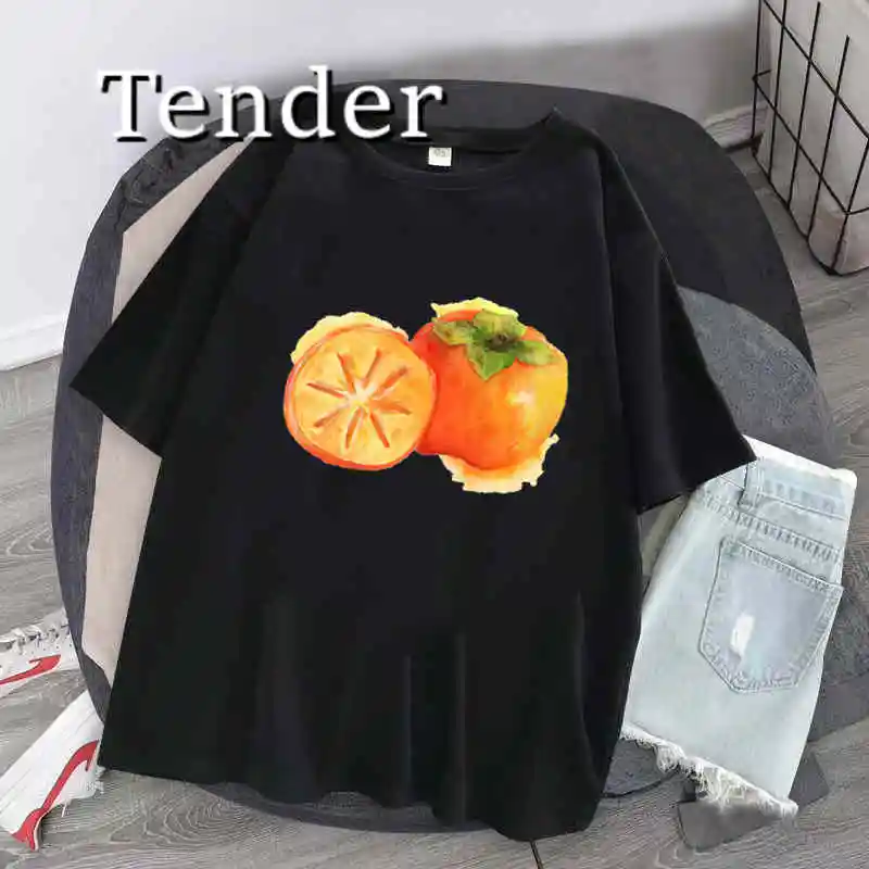 Cute Japanese Persimmons T Shirt Female Summer Harajuku Y2k Loose Tops Kawaii Anime Print Short Sleeved T-shirts Women Clothes