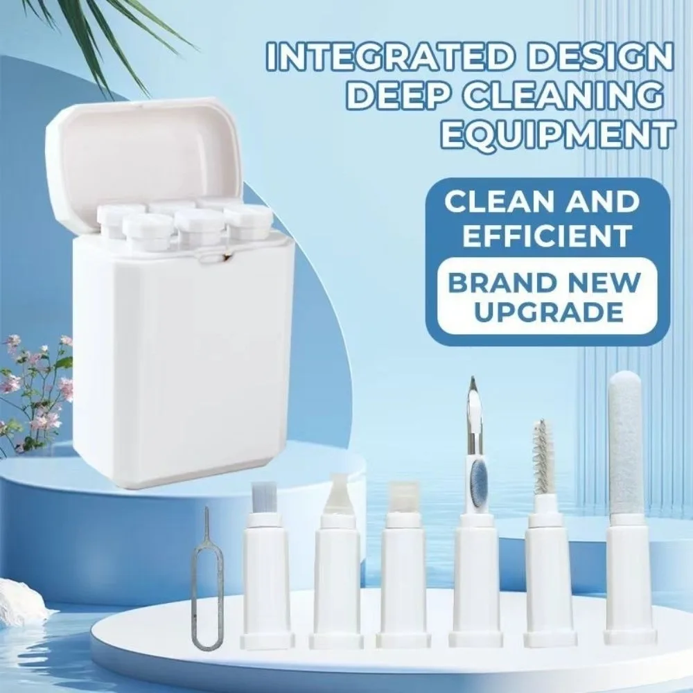 ชุดอุปกรณ์ทำความสะอาดหูฟังบลูทูธ 7in1 พร้อมกล่องเก็บ รวมเครื่องมือทำความสะอาดอเนกประสงค์ แปรงทำความสะอาดหูฟังไร้สาย ชุดปากกาทำความสะอาด