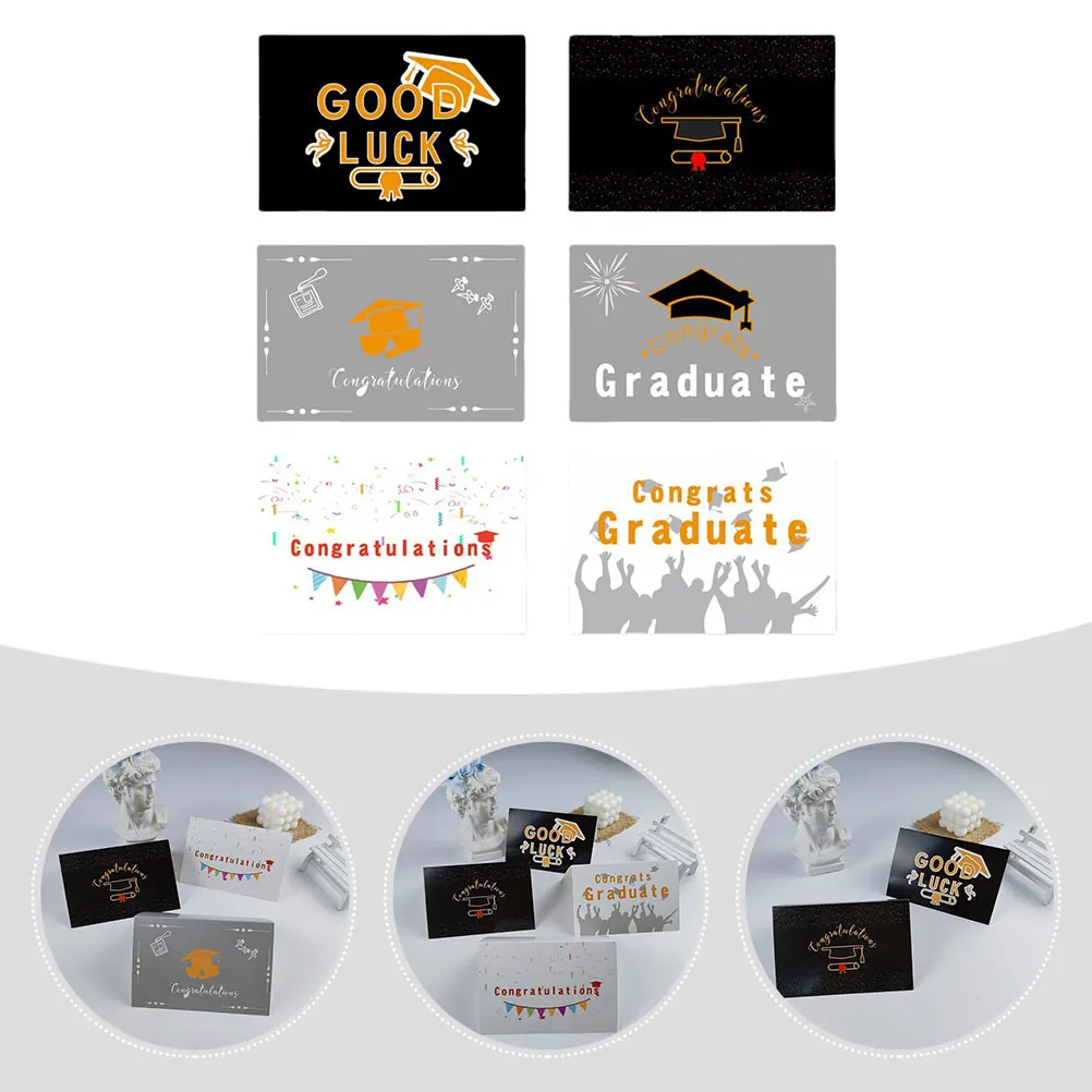 

6 Sets Greeting Cards 250g White Cardstock Practical Exquisite Patterns Graduation Party Invitations Suitable Various