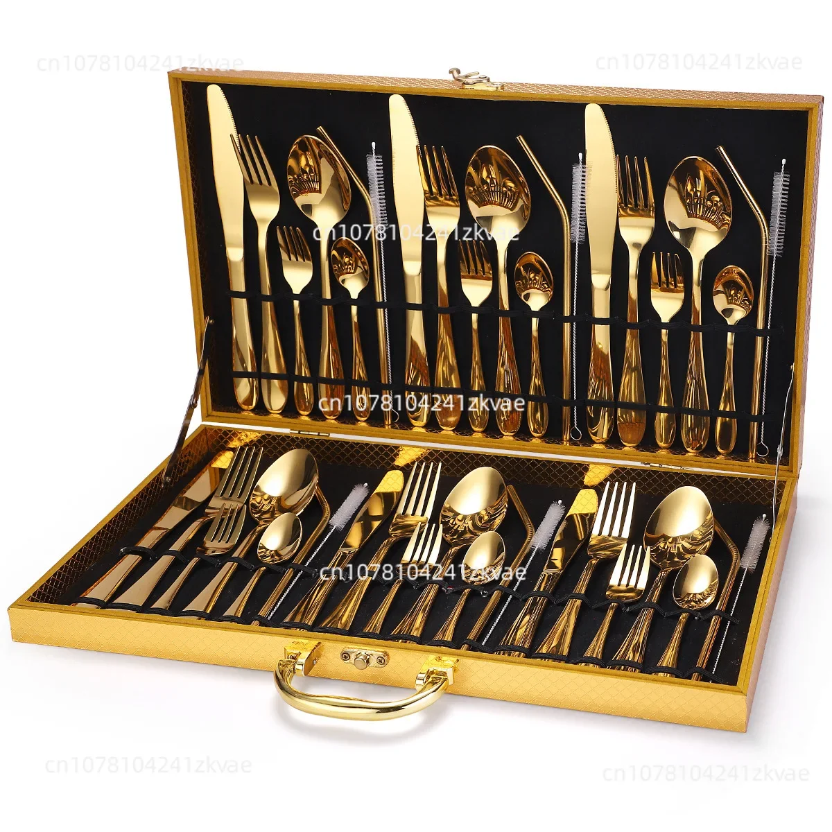 42 stainless steel Western style cutlery knives, forks, spoons, and straw sets, European style family steak knives