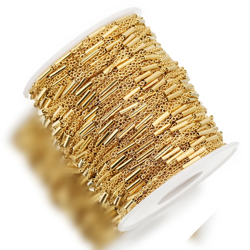 1Meter 1.5mm Stainles Steel Cross Chains with 8mm Gold Tube for Women Necklace Bracelet Chain Jewelry Making Supplies Bulk