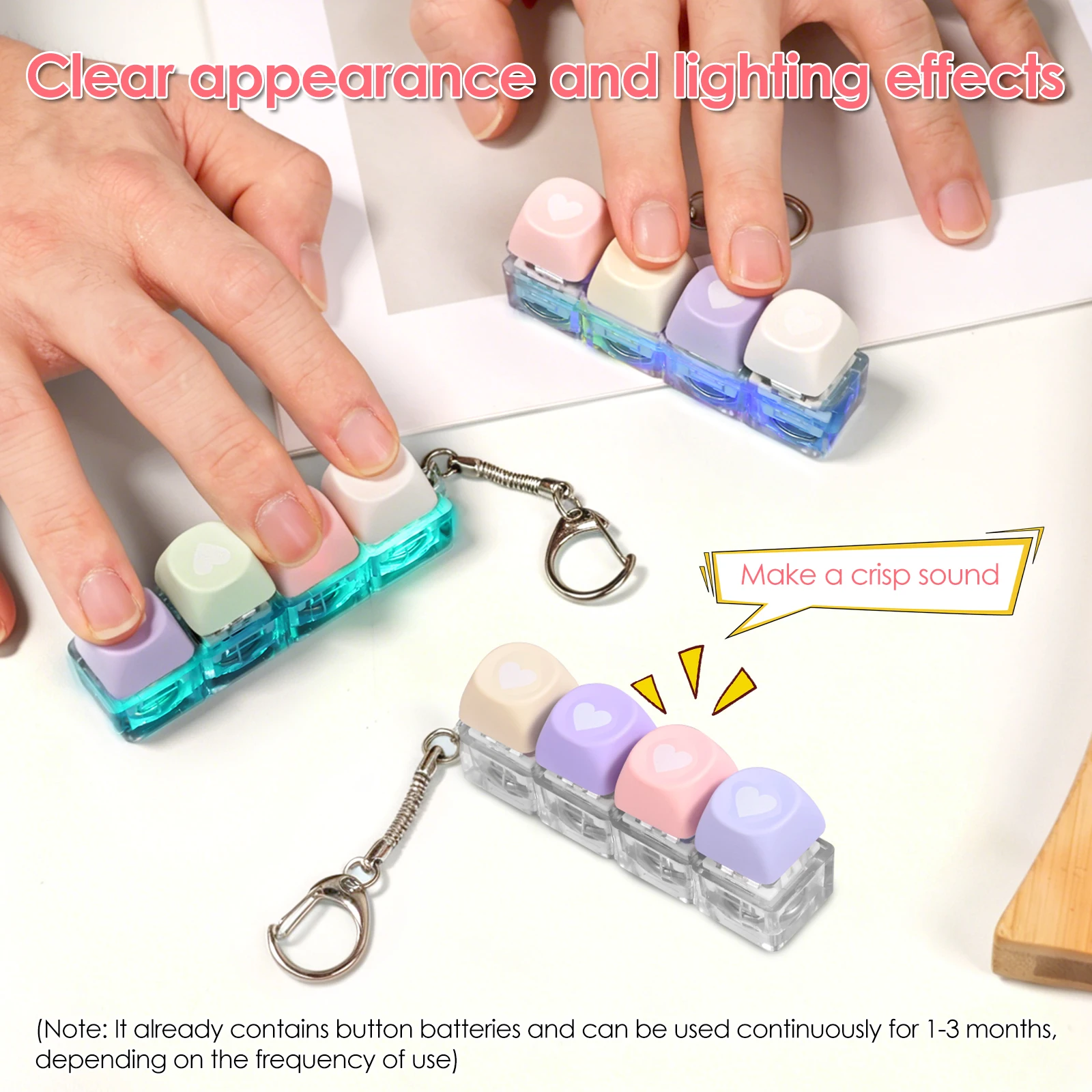3 Pcs Keyboard Clicker Charms Keyboard Stress Relief Keychains Portable Key Ring Keycap Toy with Crisp Click Sound Office Items