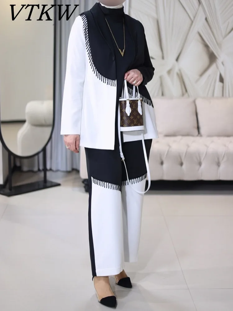 

VTKW Women’s 2025 Spring Summer Designer Color Block Fringe Blazer Casual Oversized Street Style Chic Jacket With Pants Set