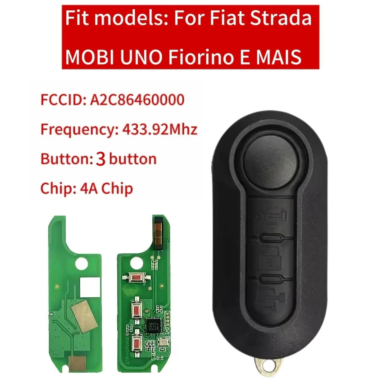 Chiave telecomando ribaltabile Jingxin 2/3 pulsanti HITAG AES 7945 4A Chip 433 Mhz A2C 86460000   Portachiavi per chiave auto Fiat Strada MOBI UNO Fiorino E MAIS