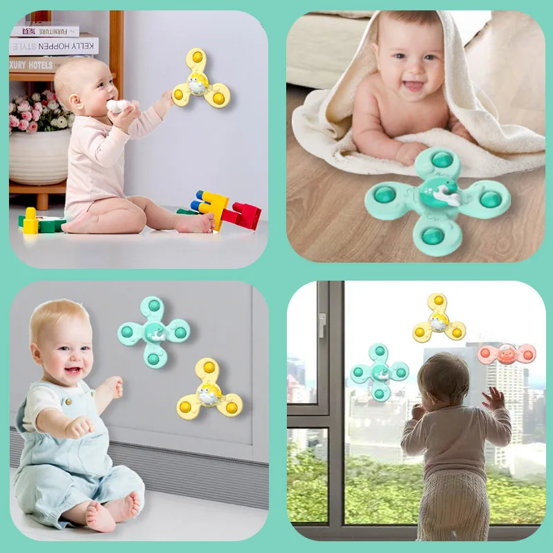 3 pz/set giocattoli da bagno per bambini divertente ventosa da bagno Spinner ventosa sonagli per cartoni animati agitarsi giocattoli educativi per