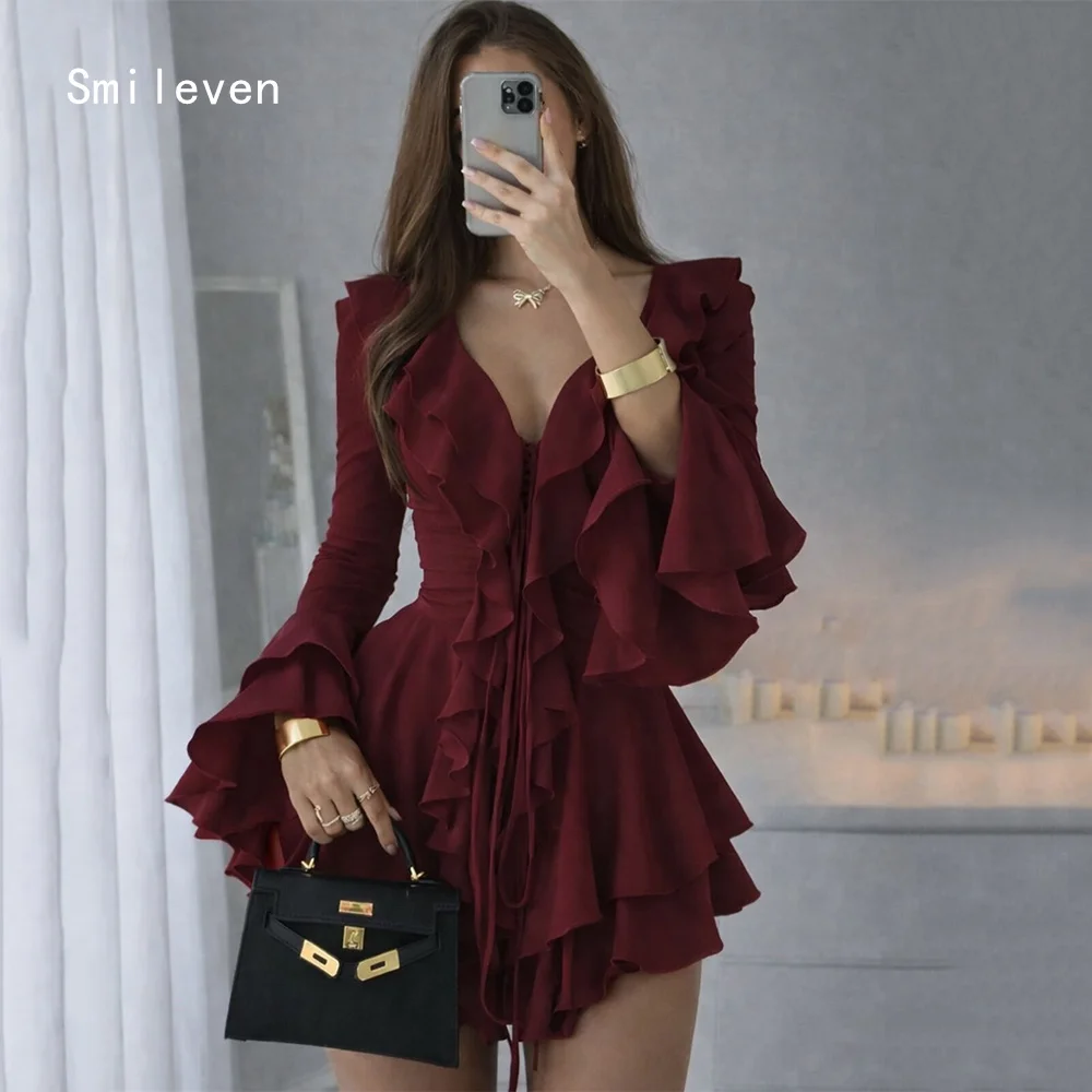 

Smileven Luxury Mermaid Prom Dress Illusion Sexy V Neck Evening Gowns Wave Occasion Dress Customized 2026