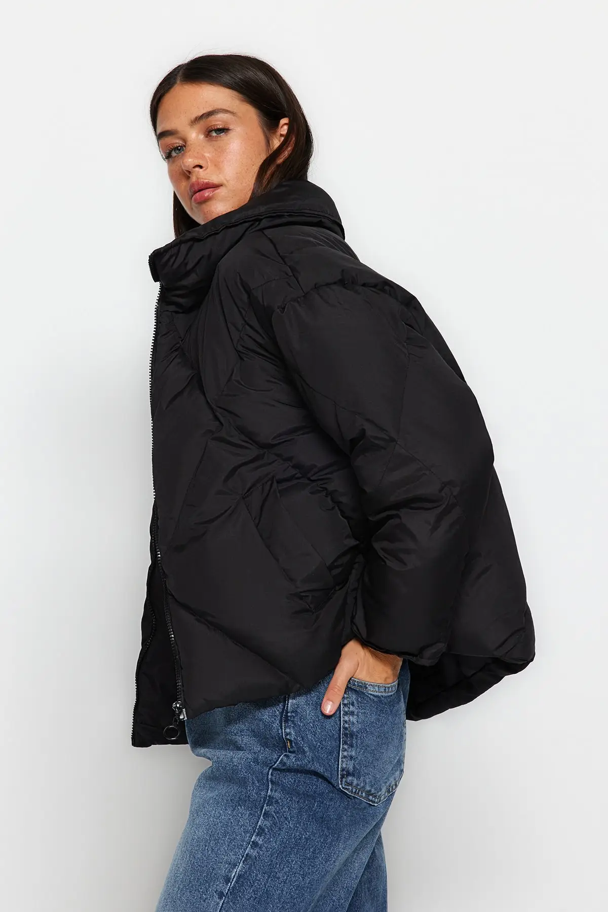 Women\'s Coat Winter Popular Clothing Black Oversize Water Repellent Puffer Quilted Jacket TWOAW24MO00146